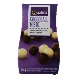 Chocoball Misto Coberto com Chocolate ao Leite e Branco Qualitá Caixa 55g 