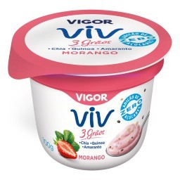 Iogurte Integral VIGOR Viv 3 Grãos Sabor Morango Sem Açúcar Pote 100g