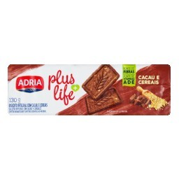 Biscoito Pluslife Sabor Cacau e Cereais ADRIA 130g