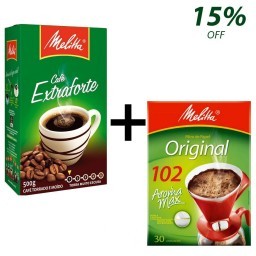 Kit MELITTA com Café à Vácuo Torrado e Moído Extra Forte Caixa de 500g + Coador de Papel Aroma Max N