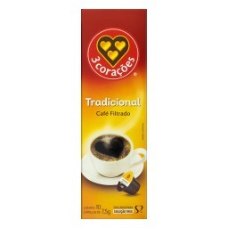 Café em Cápsula Torrado e Moído Filtrado Tradicional 3 CORAÇÕES Caixa 75g 10 Unidades