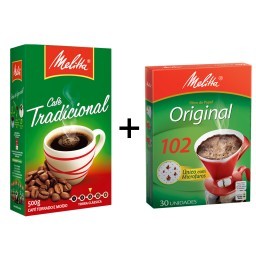 Kit MELITTA com Café à Vácuo Torrado e Moído Tradicional Caixa 500g  +  Coador de Papel Aroma Max Nº