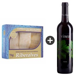 Kit Lombo de Bacalhau Dessalgado Morhua RIBERALVES 1kg + Vinho Português Tinto VINEA CARTUXA Garrafa