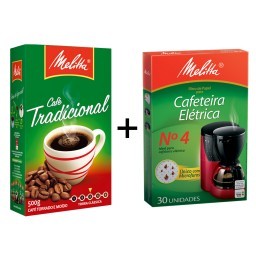 Kit MELITTA com Café à Vácuo Torrado e Moído Tradicional Caixa 500g  +  Coador de Papel Nº 4 com 30 