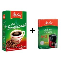 Kit MELITTA com Café à Vácuo Torrado e Moído Tradicional Caixa 500g  +  Coador de Papel Médio Nº 2 c