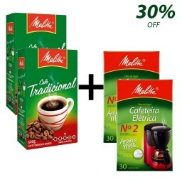 Kit MELITTA com 2 Café à Vácuo Torrado e Moído Tradicional Caixa de 500g + 2 Coadores de Papel Médio