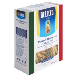 Macarrão Italiano Penne Rigate Tricolor DE CECCO Caixa 500g