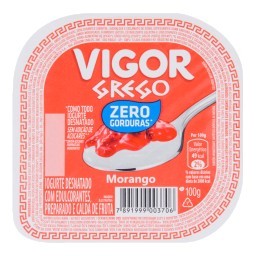 Iogurte Grego Zero Gorduras Sabor Morango VIGOR 100g