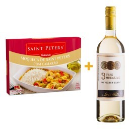 Kit Moqueca de Saint Peters com Camarão 340g + Vinho Chileno Branco Sauvignon Blanc Três Medallas SA