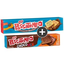 Kit Biscoito NESTLÉ Passatempo Recheado de Chocolate Pacote 130g + Biscoito PASSATEMPO Chocomix Choc