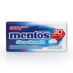 Pastilha Mentos Clear Breath Peppermint Sem Açúcar - Lata 35g | 50 unidades