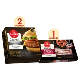 Kit com 2 Burger Tradicional Seara Gourmet 360g + Bacon Em Fatias Seara Gourmet 250g