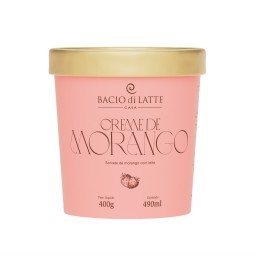 Gelato Sabor Creme De Morango BACIO DI LATTE Pote 490ml