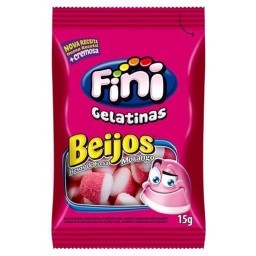 Balas de Gelatina Fini Beijos de Morango 15g