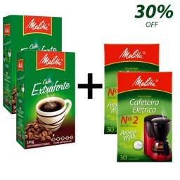 Kit MELITTA com 2 Café à Vácuo Torrado e Moído Extra Forte Caixa de 500g + 2 Coadores de Papel Médio