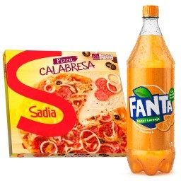 Kit Pizza Congelada de Calabresa Sadia + Fanta Laranja 1,5L 