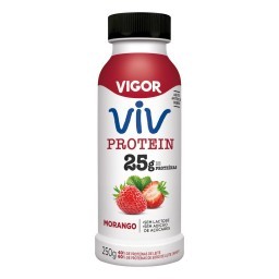 Iogurte Líquido Whey Protein VIGOR Viv Sabor Morango Sem Lactose Sem Açúcar Pote 250g