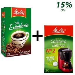 Kit MELITTA com Café à Vácuo Torrado e Moído Extra Forte Caixa de 500g + Coador de Papel Médio Nº 2 