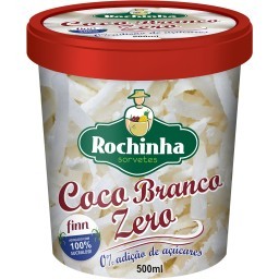 Sorvete com Sucralose Coco Branco Rochinha Sorvetes Pote 500ml