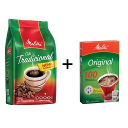 Kit MELITTA com Café à Vácuo Torrado e Moído Tradicional Pacote 500g  +  Coador de Papel Nº 100 com 