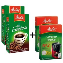 Kit MELITTA com 2 Cafés à Vácuo Torrado e Moído Extra Forte Caixa 500g Cada +  2 Coadores de Papel N