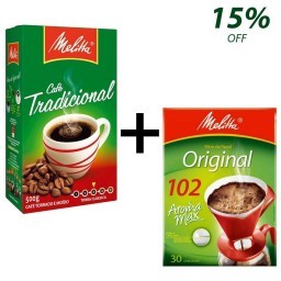 Kit MELITTA com Café à Vácuo Torrado e Moído Tradicional Caixa de 500g + Coador de Papel Aroma Max N