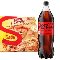 Kit Pizza de Lombo com Catupiry e Mussarela Sadia 460g + Coca-cola Sem açucar 1,5L