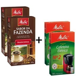 Kit MELITTA com 2 Cafés à Vácuo Torrado e Moído Tradicional Sabor da Fazenda Caixa 500g Cada + 2 Coa