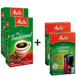 Kit MELITTA com 2 Cafés à Vácuo Torrado e Moído Tradicional Caixa 500g Cada + 2 Coadores de Papel Nº