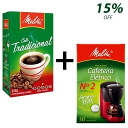 Kit MELITTA com Café à Vácuo Torrado e Moído Tradicional Caixa de 500g + Coador de Papel  Nº 2 com 3