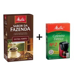 Kit MELITTA com Café à Vácuo Torrado e Moído Extra Forte Sabor da Fazenda  Caixa 500g  +  Coador de 