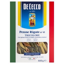 Macarrão de Sêmola Grano Duro Tricolor com Vegetais Penne Rigate 41 De Cecco Caixa 500g