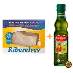 Posta de Bacalhau Dessalgado Congelado RIBERALVES 800g + Azeite Espanhol de Oliva Extra Virgem CARBO