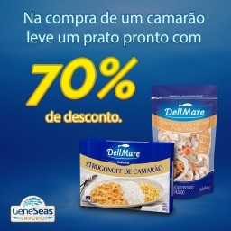 Kit Camarão Cozido Congelado sem Casca 36/50 DELLMARE Pacote 400g e  Strogonoff de Camarão DellMare 