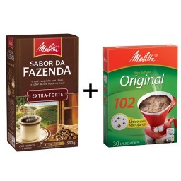 Kit MELITTA com Café à Vácuo Torrado e Moído Extra Forte Sabor da Fazenda  Caixa 500g  +  Coador de 