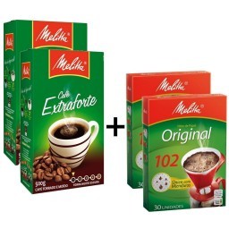 Kit MELITTA com 2 Cafés à Vácuo Torrado e Moído Extra Forte Caixa 500g Cada +  2 Coadores de Papel N