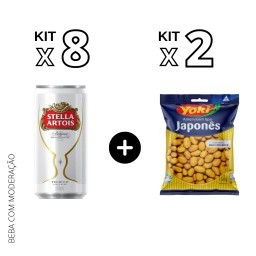 Kit com 8 Cervejas Stella Artois Puro Malte 269ml + 2 Pacotes de Amendoins Japonês YOKI Pacote 150g