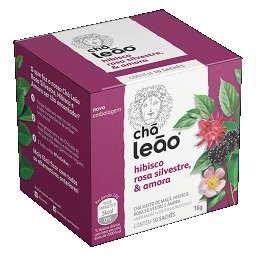 Chá Hibisco, Rosa Silvestre & Amora Chá Leão Caixa 16g 10 Unidades