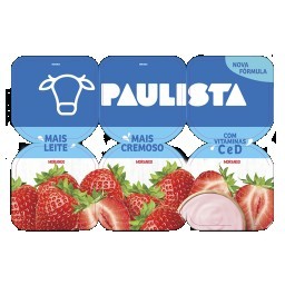 Iogurte Integral Morango Paulista Bandeja 510g 6 Unidades