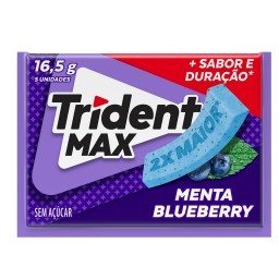 Goma de Mascar Menta Blueberry Zero Açúcar Trident Max Envelope 16,5g 5 Unidades